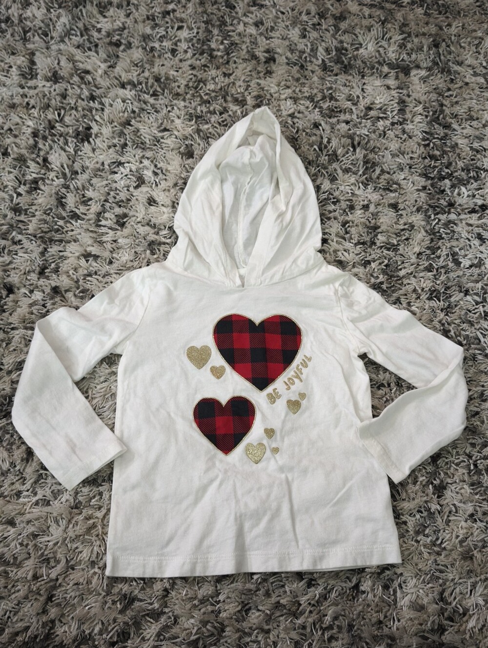 Carter’s Girls 4T Be Joyful Buffalo Plaid Heart Hooded Long Sleeve Shirt